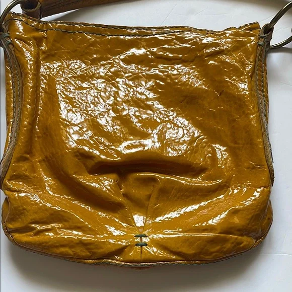 49 Square Miles Vibrant Yellow Leather Shoulder Bag with Glossy Finish - Picture 3 of 13